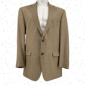 LRL Sport Coat Houndstooth Earth Tone Tan Jacket Silk Wool Blend Size 44 Long